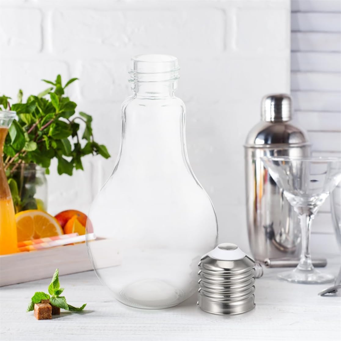 Glühbirnenförmige Flasche, leuchtende Glasbecher, ideal für Softdrinks, Bier, Cocktails und Longdrinks auf Rumbasis, 4 Stück (500 ml)