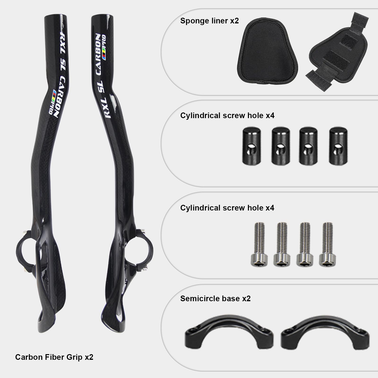 RXL SL Manubrio Bicicletta 31.8 Manubri TT 340mm Manubrio in Carbonio Aero Appendici Manubrio MTB per Mountain Bike o Road Bike 3K Lucido