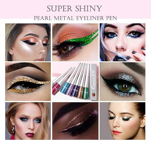 Miniatura 5 de Juego de delineador de ojos con purpurina líquida de 16 colores, sombra de ojos con purpurina metálica, delineador de ojos colorido arcoíris de