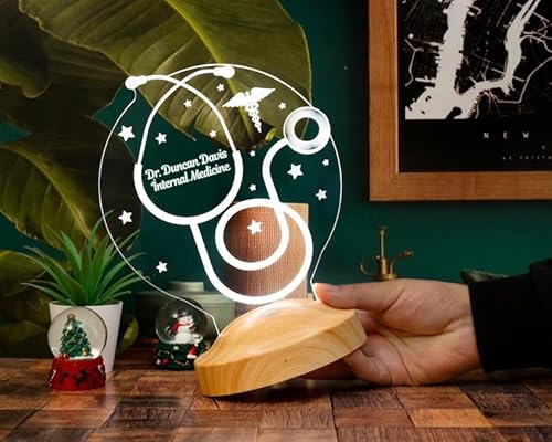 Geschenkelampe Personalisierte Geschenke Stethoskop 3D Led Lampe Abschiedsgeschenk Arbeitskollegen Kollegin Name Arbeit Praxis Artzt Krankenschwester