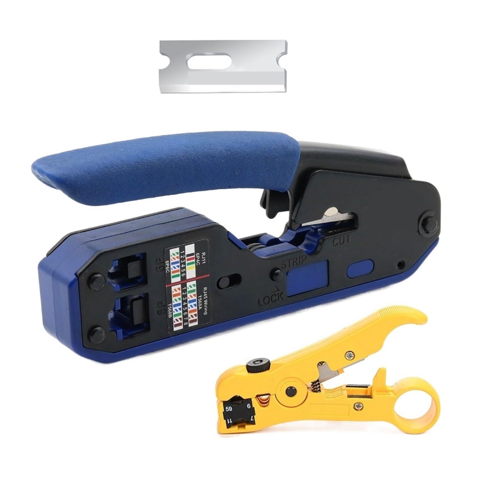 Outils de sertissage Pince À Sertir Cat6 Cat5e Cat5 RJ45 Pince À Sertir Réseau Pince À Dénuder Ethernet Pince À Câble RG45 RJ11 Multifonction(SET B)