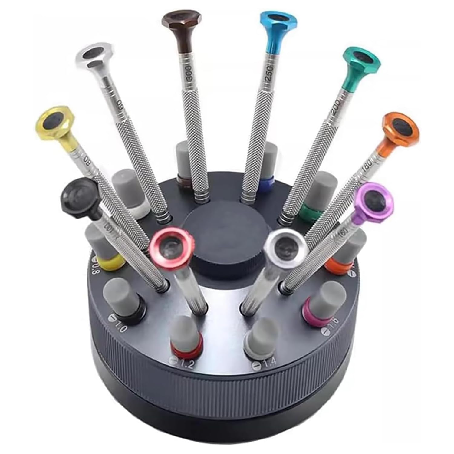 Eyeglass Repair Tool Kit - 10 Sizes Carbon Steel Screwdrivers with Non-Slip Handle Turntable Base for Watch Jewelry
