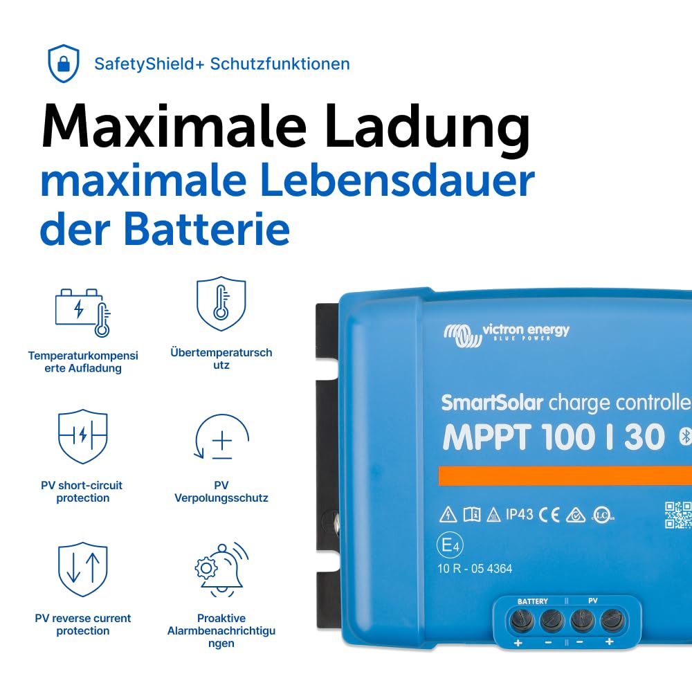 Victron Energy SmartSolar MPPT Laderegler - Solar Laderegler (Bluetooth) - 100V 30 Amp 12/24-Volt