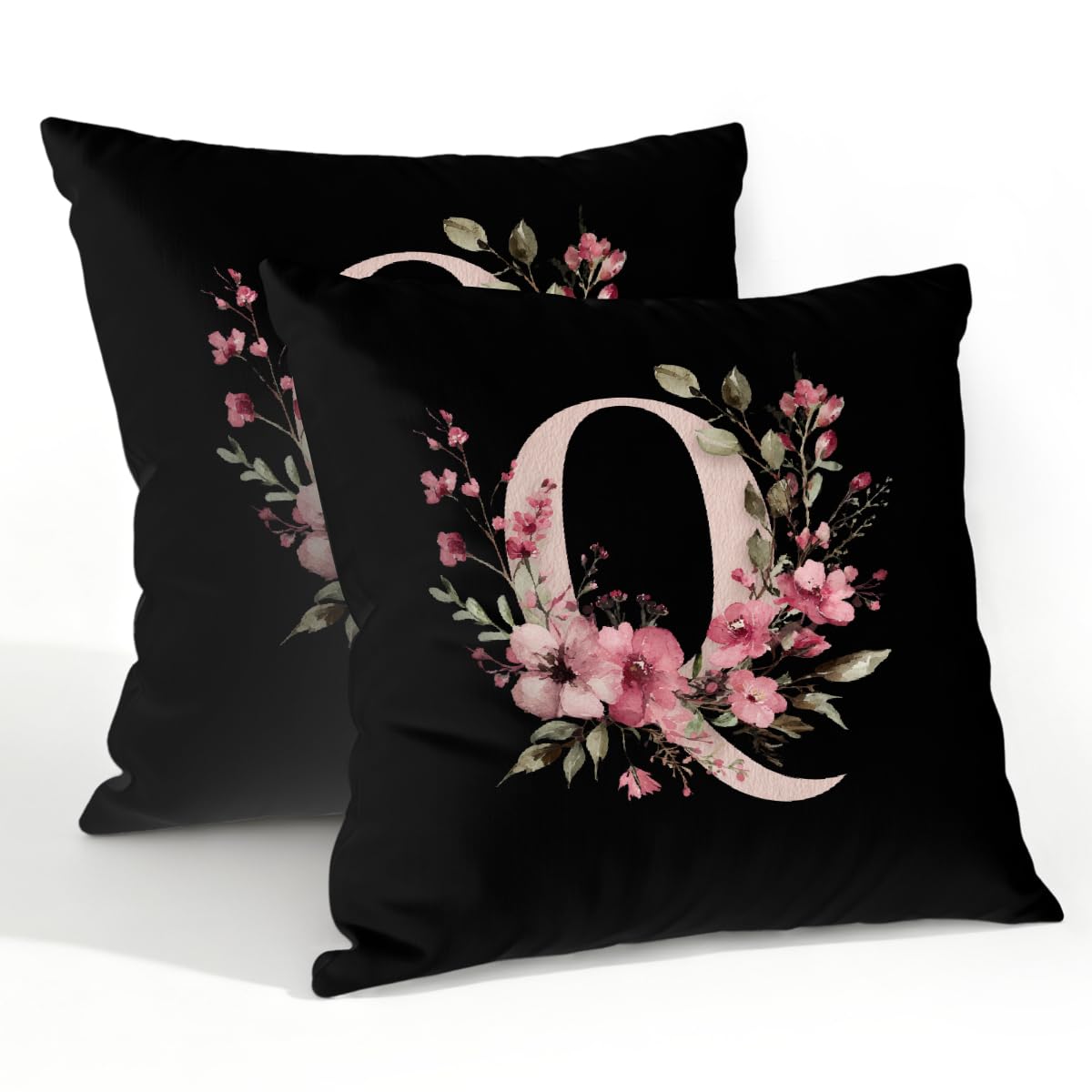 Outdoor Pillow Covers Waterproof Pillowcases 22x22in Set of 2 Botanical Floral Letter Q Decorative Throw Cushion Case for Couch Sofa Garden Patio Furniture