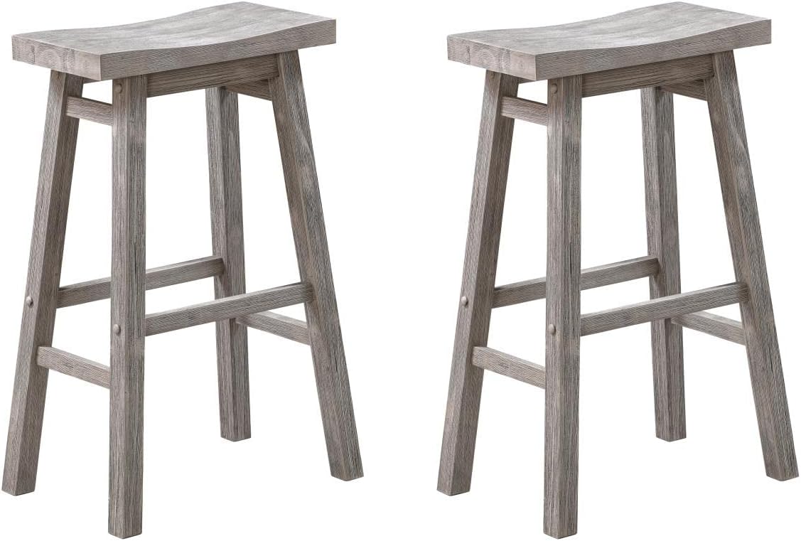 Boraam Sonoma Taburetes de bar de cocina sin espalda, cepillo de alambre gris tormenta, juego de 2 Cepillo de alambre gris tormenta,Cepillo de