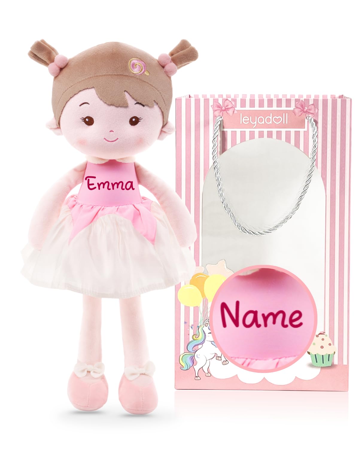 LeyaDoll Muñeco de tela blandito personalizado (40 cm) – Muñeco de peluche lavable, mi primer muñeco bebé para niñas de 1 año, regalo de cumpleaños y bautizo, regalo para bebé Princesa Lolly