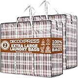 Deco Express Bolsas Almacenaje Ropa con Cremallera y Asas, 76x59x24cm, Pack de 2 Bolsas Mudanza Grandes 107L para Guardar Ropa y Hogar (76 X 59 X 24 CM)