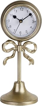NIKKY HOME Small Gold Bow Table Clock, Silent Elegant Mantel Decor