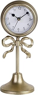 NIKKY HOME Gold Table Clock with Bow, Silent Non-Ticking Classic Elegant Battery Operated Decorative Mantel Desk Shelf Clock for Living Room Decor