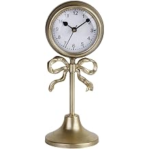 NIKKY HOME Gold Table Clock with Bow, Silent Non-Ticking Classic Elegant Battery Operated Decorative Mantel Desk Shelf Clock for Living Room Decor