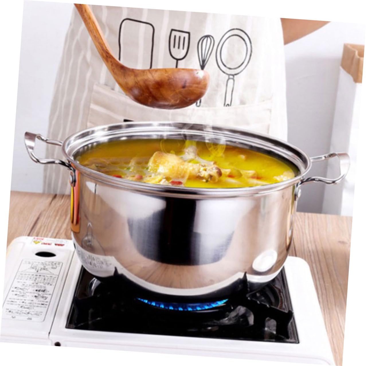 TOYANDONA Marmite Antiadhésive en Acier Inoxydable Argenté, Fond Épais pour Cuisson Uniforme, Compatible Cuisinière à Gaz et Induction, Équipement la Cuisine pour Pot de Nouilles