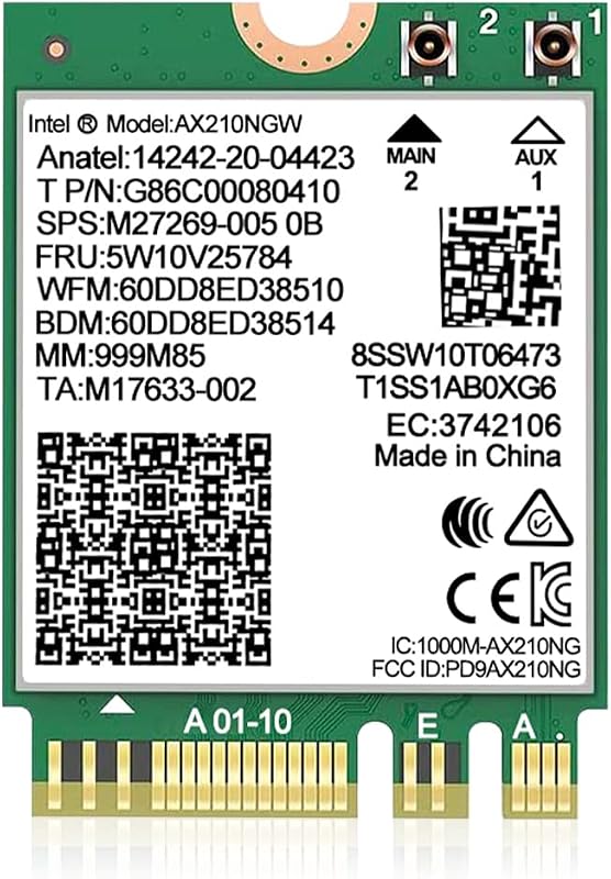 WiFi 6E Wireless Card Intel AX210 NGW Bluetooth 5.3 Tri-Band 5400Mbps Network Adapter for Laptop Support Windows 10/11 (64bit) M.2/NGFF