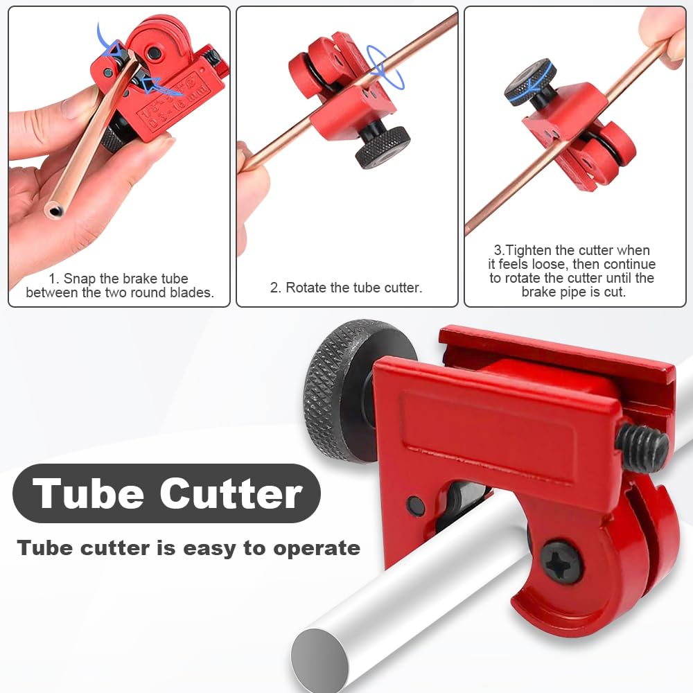 Kit Dudgeonniere Climatisation avec Coupe Tube Cuivre, Structure Conique à 45°, Kit Outils D'évasement de Tuyaux de Freins, Kit Reparation Frein pour Conduite de Frein Double et Simple