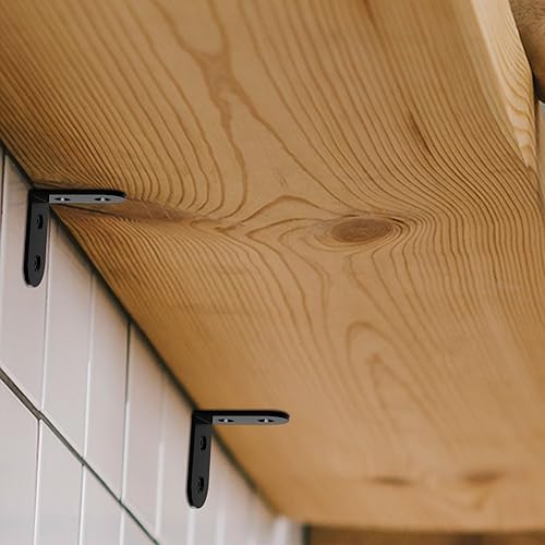 Miniatura 8 de 20 soportes de acero en L para estantes de 1.6 pulgadas, soporte de esquina grande, soporte de estante negro, soportes en L para muebles de madera,