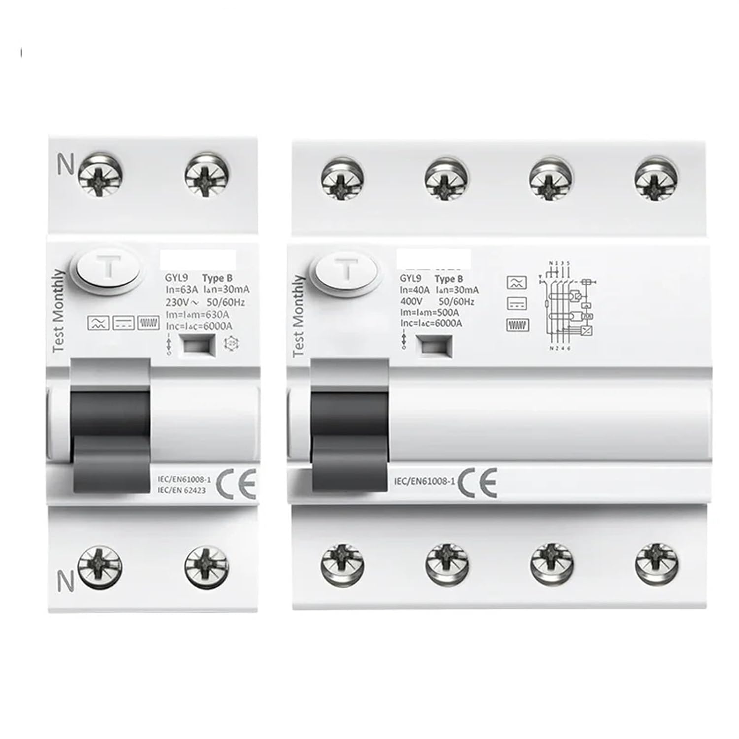 Din Rail B Type Earth Leakage Current Breaker DC RCCB RCD 4P 40A 63A 30mA 300mA Type B RCD 6KA 1Pcs(2P,40A 300mA)
