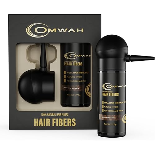 OMWAH Natural Hair Fibers for Thinning Hair - 2-in-1 Kit 27.5g Bottle - Natural Undetectable Thick Hair Fibers & Spray Applicator Pump Nozzle, Conceals Hair Loss (Medium Brown)
