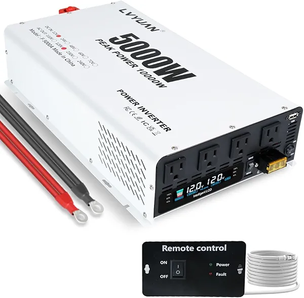 LVYUAN 5000 Watt Power Inverter 12V to 110V 120V DC to AC Converter with 4 AC Outlets, LCD Display, USB Charge Port, Remote Control for Home RV Vehicle Outdoor Camping Car Power Inverter