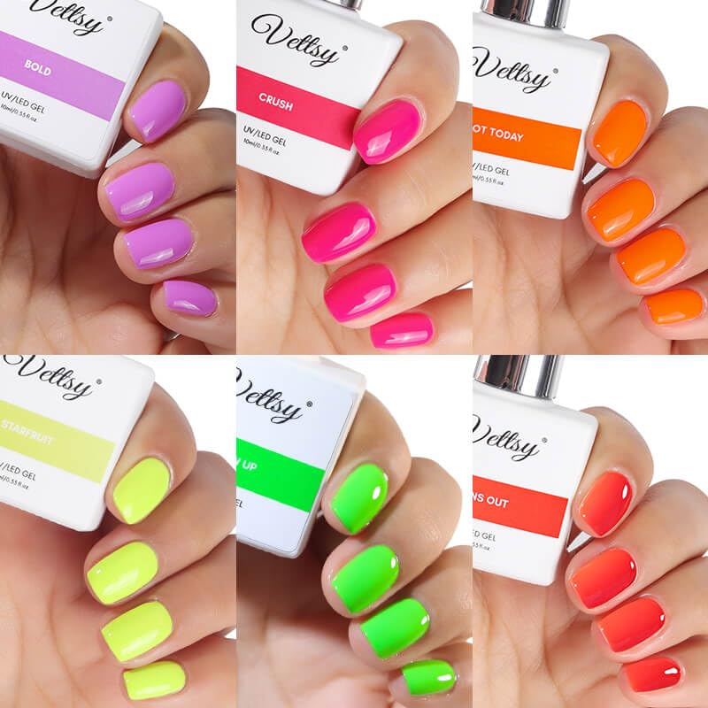 Kit de esmaltes de uñas en gel neon Vettsy sin HEMA, 6 colores miniatura 3