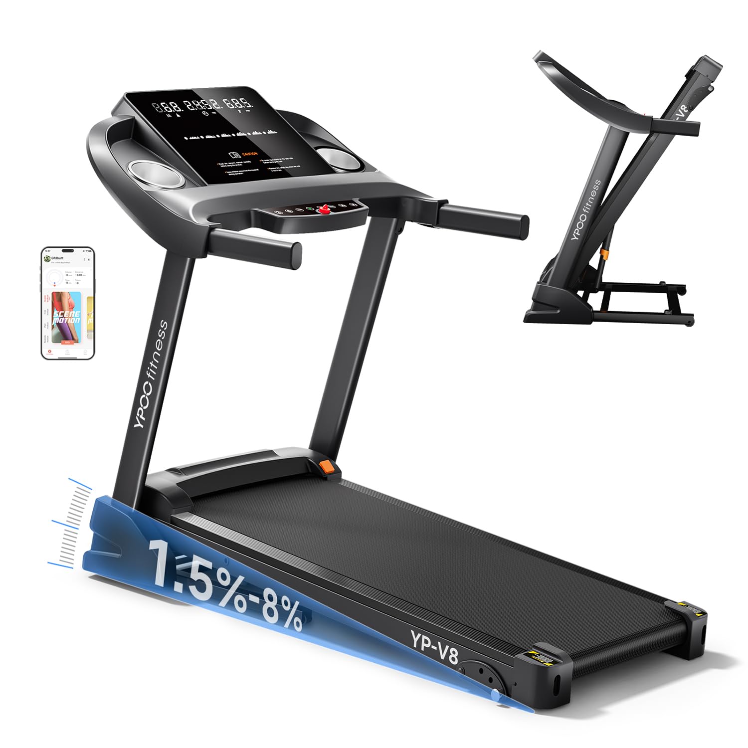 Photo 1 of ***UPDATED 5/30***YPOO Treadmills for Home with Incline, Auto Foldable Running Treadmills, 8.0 MPH Walking Pad Treadmill with Bluetooth, 300 lbs Weight Capacity Quiet