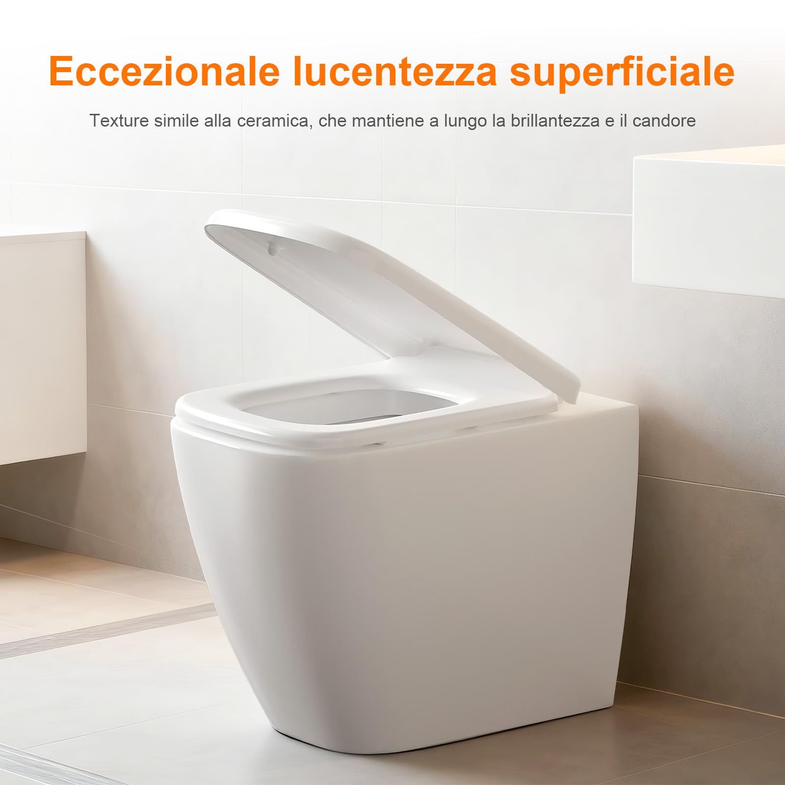 GRIFEMA Copriwater Universali, Tavoletta WC Quadrata con Funzione di Sgancio Rapido, Sedile WC Urea-Formaldeide Materiale Antibatterico, Facile da Pulire, 46.1 * 5.3 * 35.1cm, Bianco