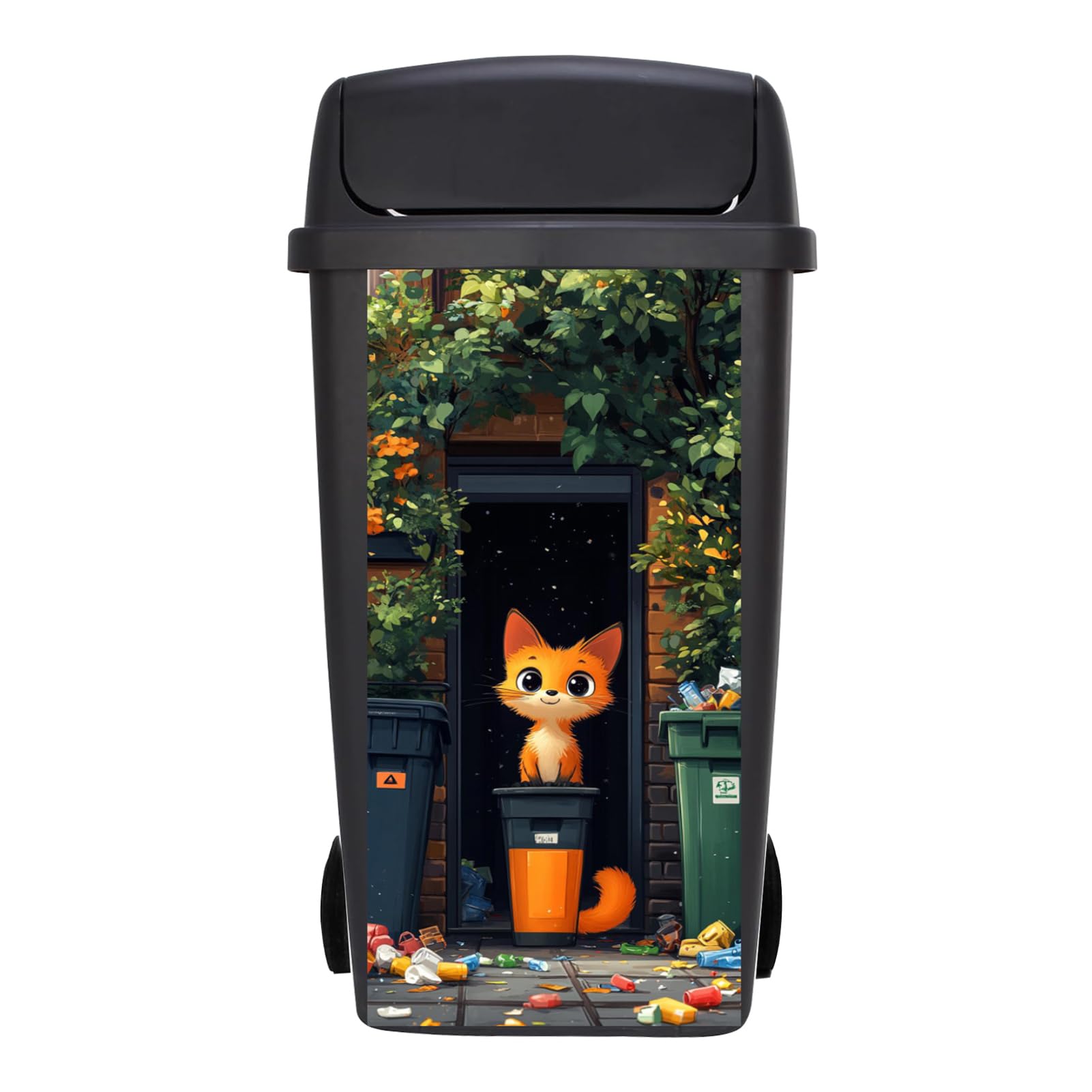 Targawerelax Wheelie Bin Stickers, Waterproof Wheelie Bins Covers Vinyl Self Adhesive Dustbin Stickers Trash Can Decorative Fridge Wrap Sticker Wall Home Decor, Cute Kitten