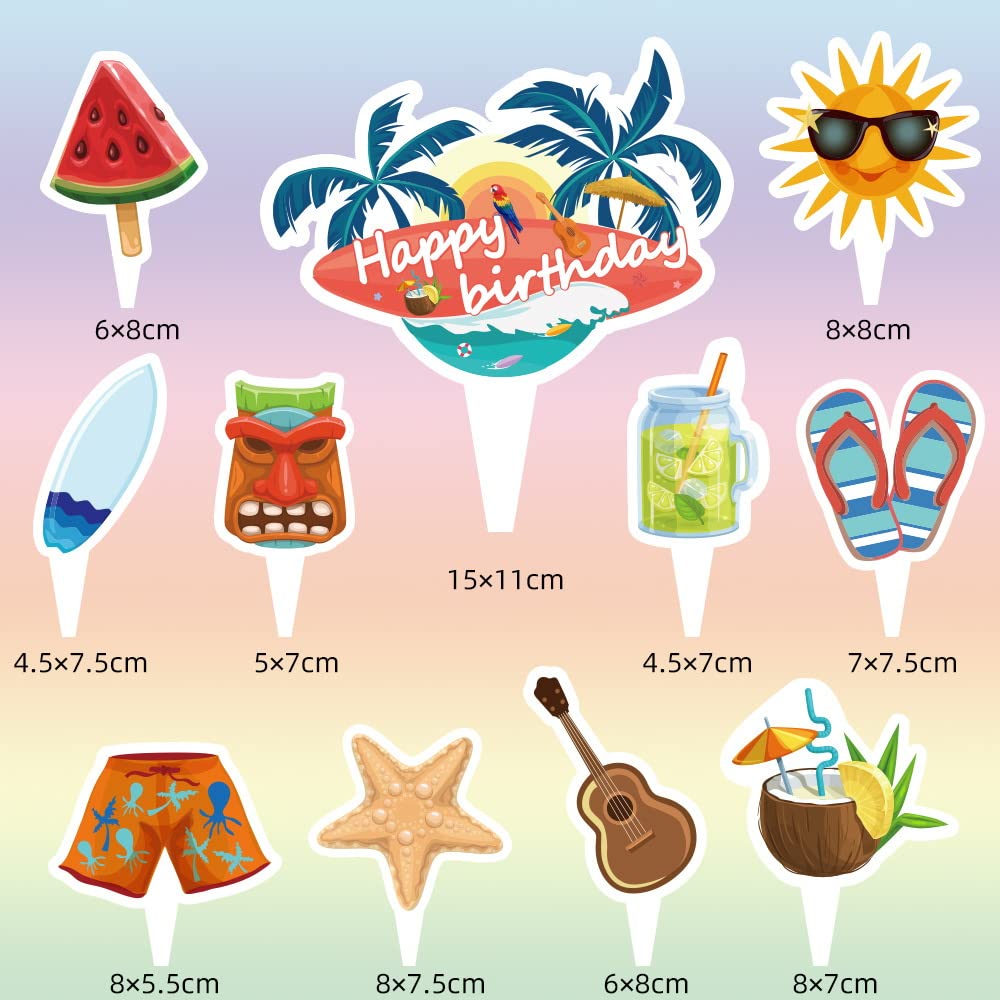 Pink & Blue Hawaiian Birthday Cake Toppers – 31 Pcs Tropical Party Decor For Baby Showers & Celebrations