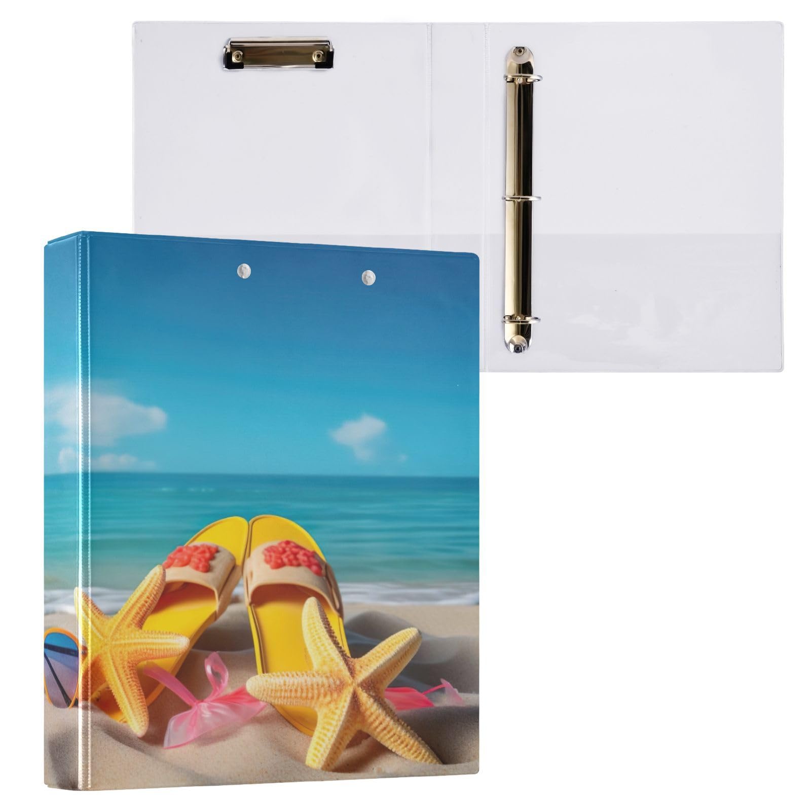 Raccoglitore a 3 anelli da 3,8 cm con clip in metallo, per rilassamento estivo, decorativo, rotondo, formato lettera, per casa e ufficio, confezione da 2