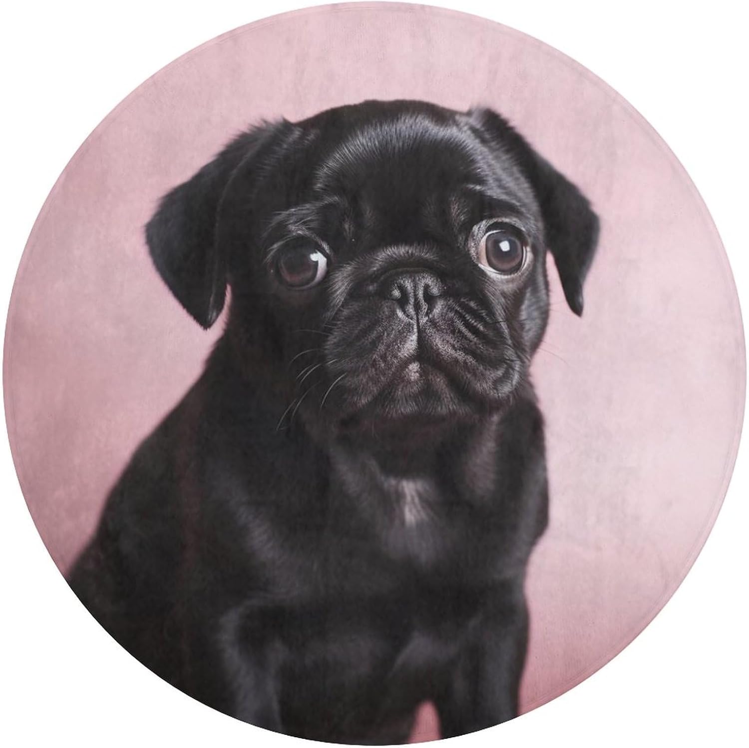 Round Small Area Rug, Cute Black Pug Print Circle Rugs, Non Slip Washable Floor Mat, Soft Throw Rug for Living Room, Powder Room Entryway, Bathroom, Bedside, Floor Decor 80 * 80cm