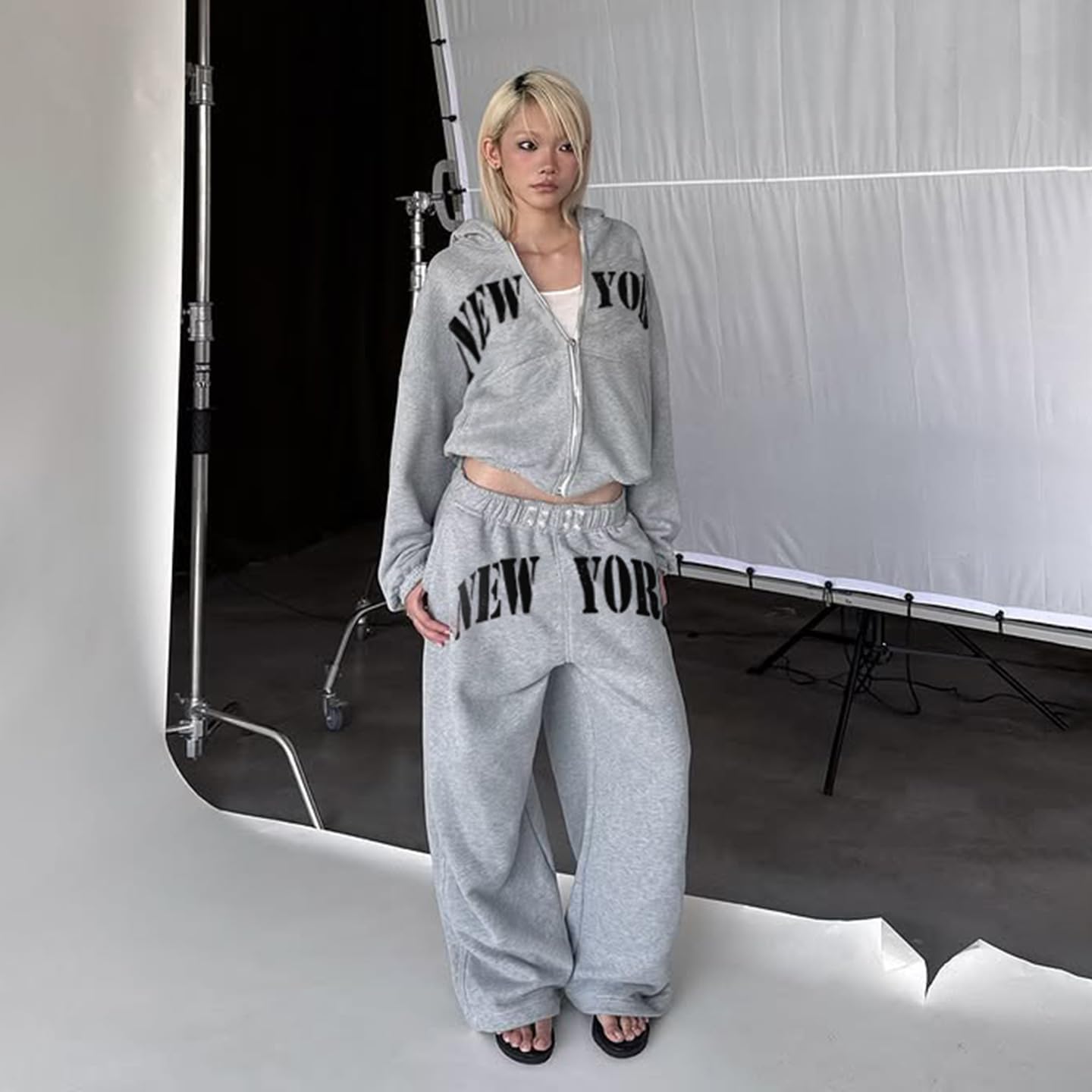 Y2k Outfits Letter Print Tracksuits Casual Streetwear 2 Piece Set Women Zipper Hooded Jackets Tops Loose Pants