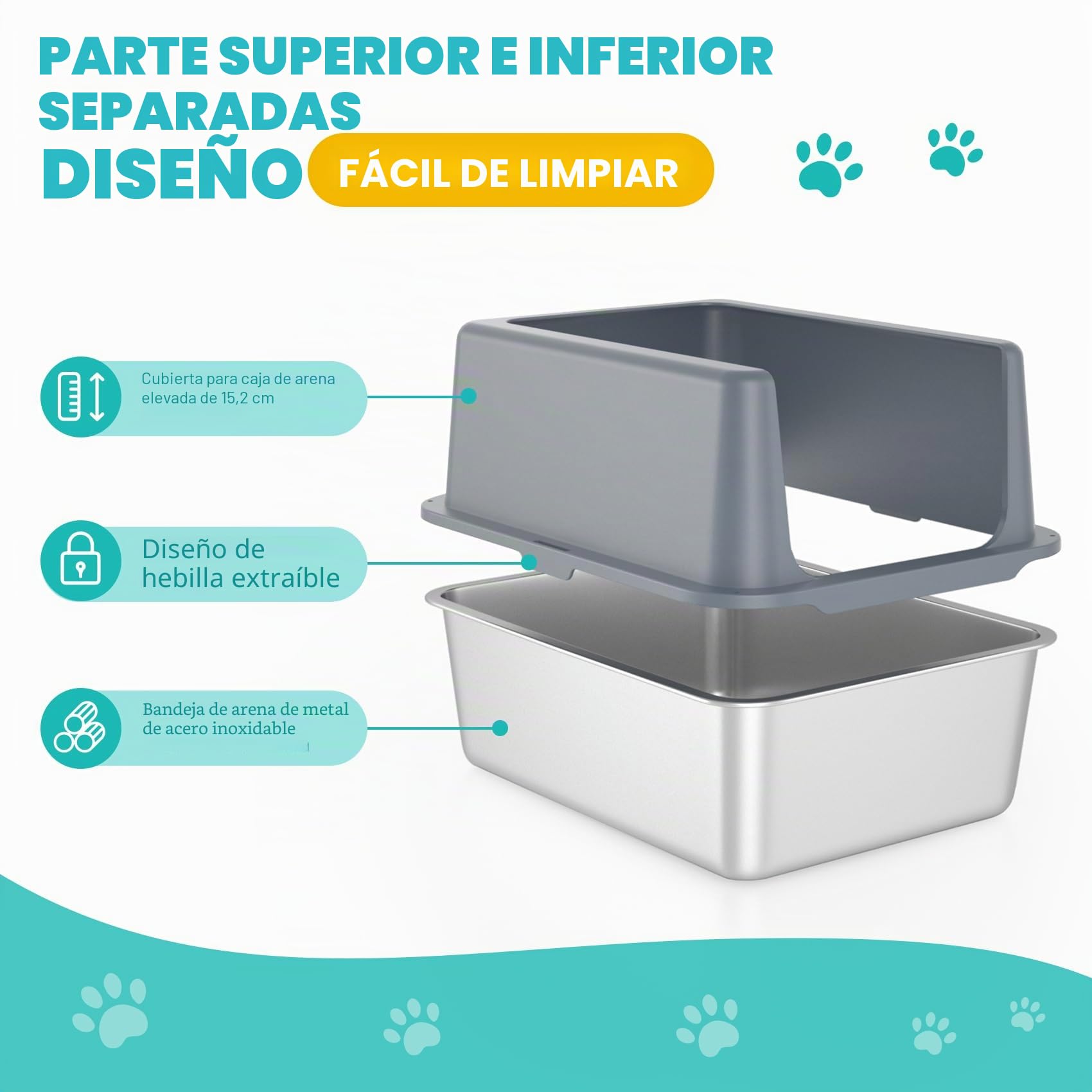Caja de Arena con Tapa, Caja de Arena de Acero Inoxidable, 12 Pulgadas | bandeja de metal, fácil de usar
