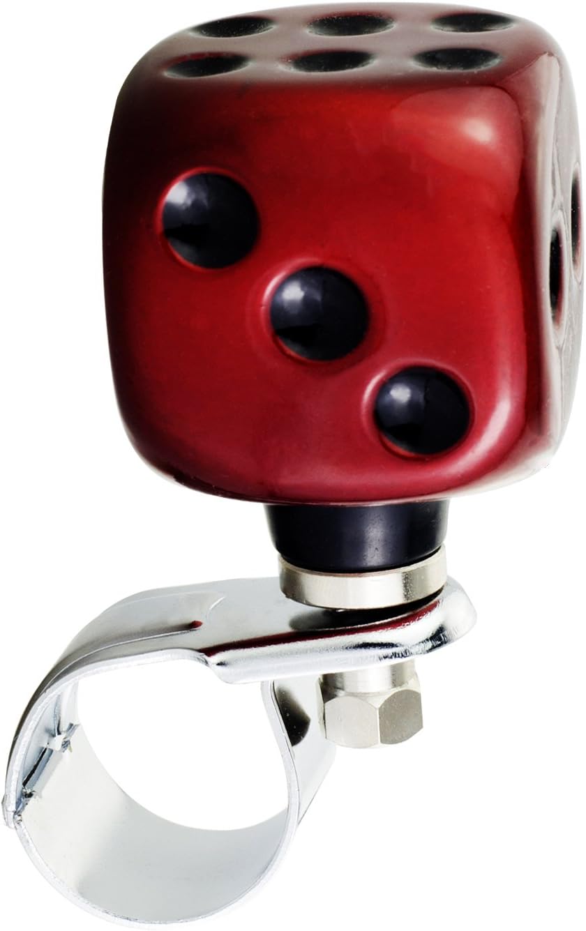 MavotaKnob For Steering Wheel With Dice Decoration Wheel Turn Knob For Trunk/Bus/Sedan/Suv/Ship Or More, Red