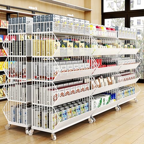 Cestas de almacenamiento de alambre grandes y estantes móviles para comercios 7