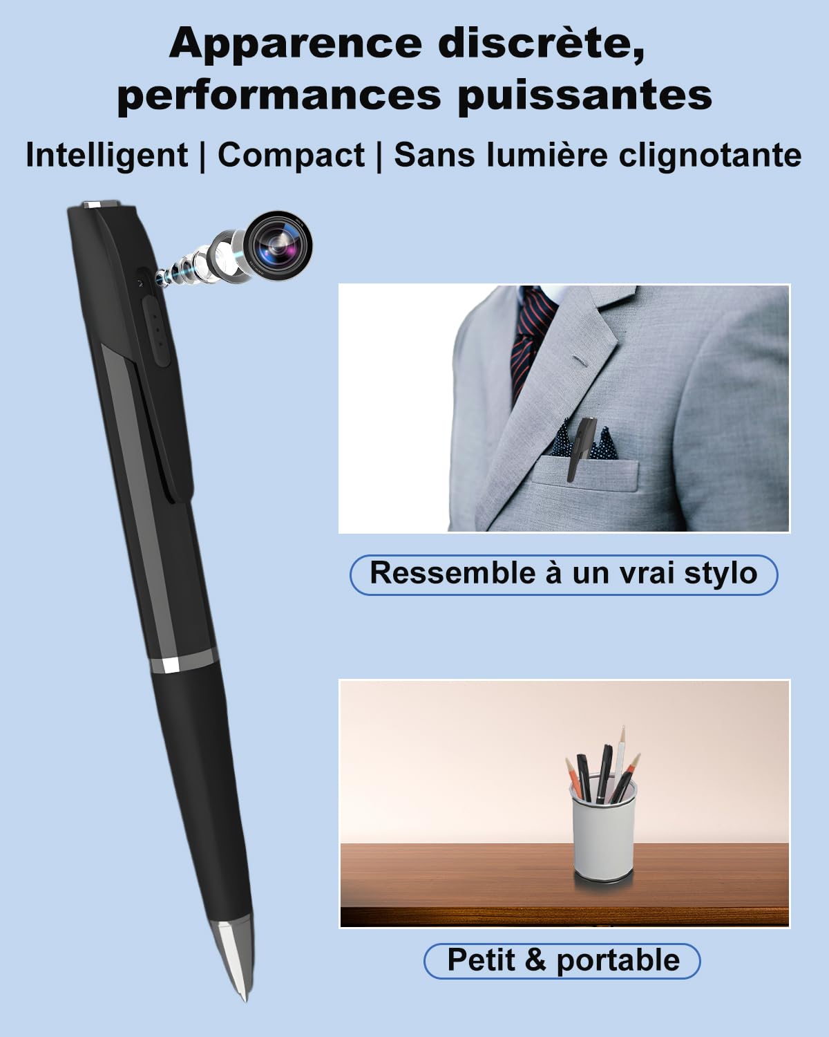 Bextgoo Camera Espion, Mini Camera Espion sans Fil avec Carte Mémoire de 32 Go, 1080P HD Caméra Cachée Stylo, Enregistrement Vidéo Prise de Photo, Loop Storage, Stylo Espion pour Réunion d'affaires