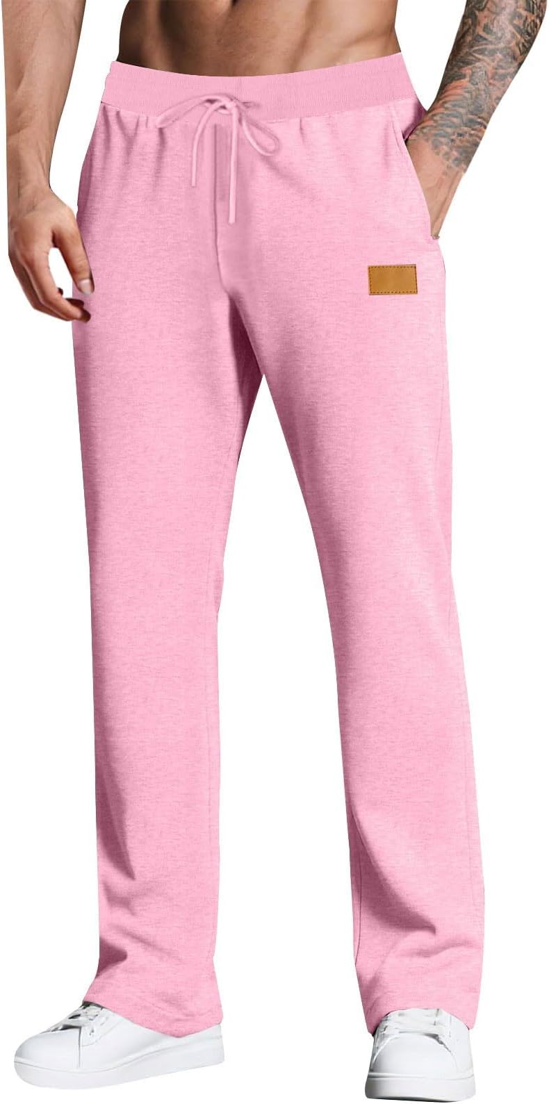 Mens Sweatpants Baggy Straight Wide Leg Open Bottom Casual Pants Elastic Waist Workout Athletic Joggers Pockets Men Combat Trouser Cargo Trousers Black Skinny Fit Work Yoga Fleece