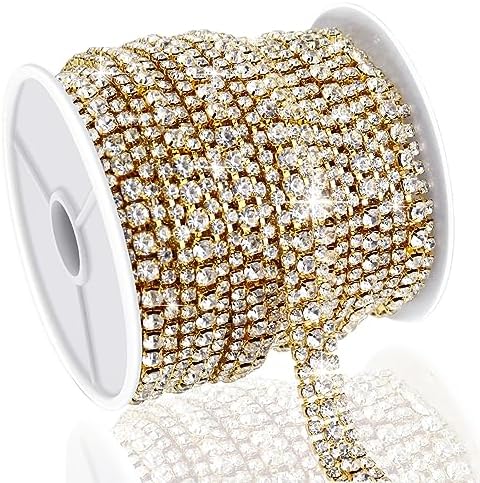 Amazon.com: Akozon Ribbon Gold Rhinestone Trim 5 Yard 15mm Gold Silver ...