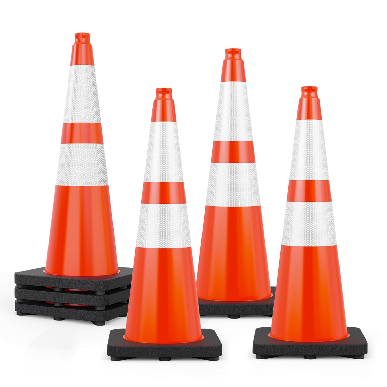[6 Pack] HiGiant 28 Inch Orange Traffic Cones, Parking Cone with Weighted Base, 2 Reflective Strips and Stackable Design Suitable for Construction, Parking Lots, Driveways & Traffic Control