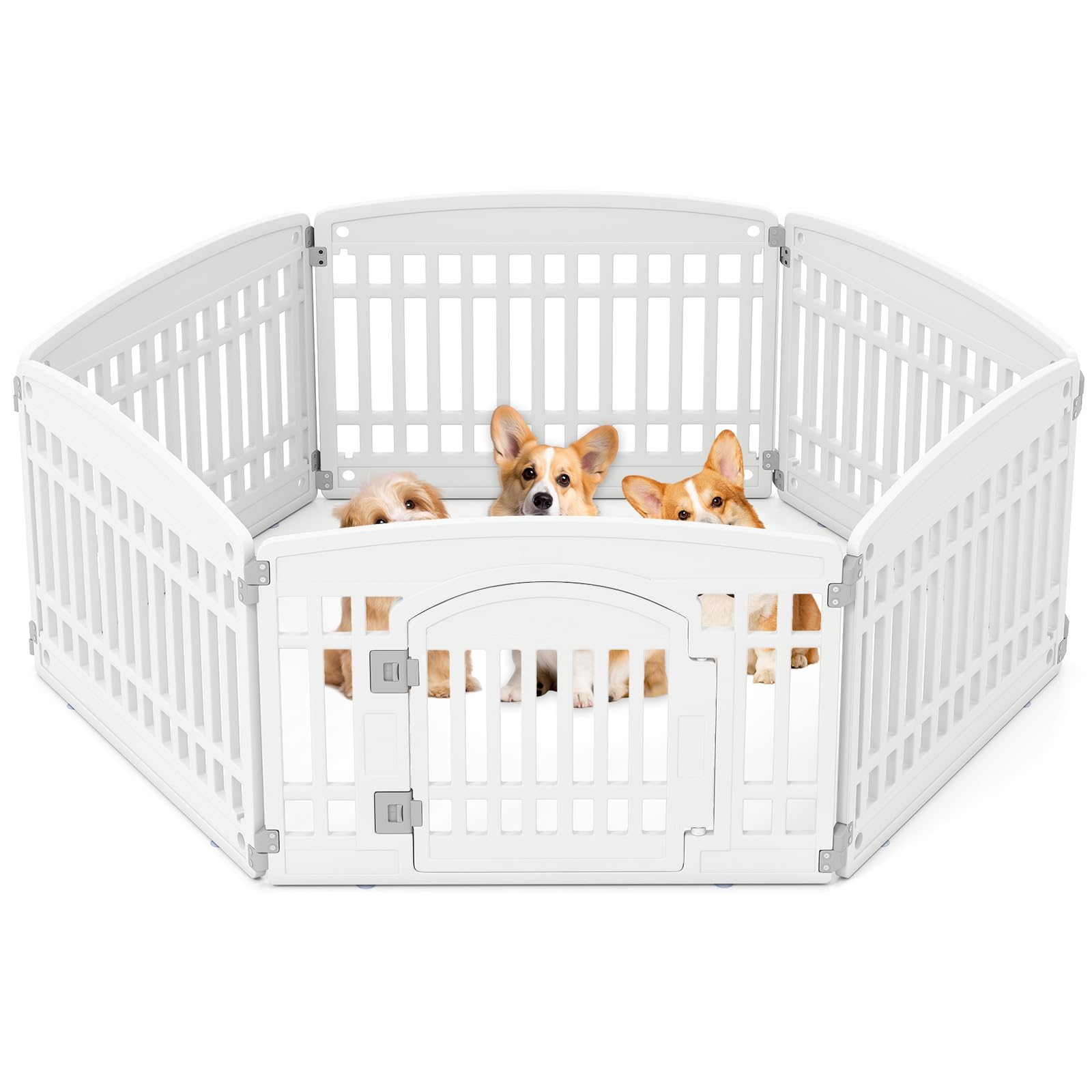 GYMAX Parque para Perros, Cercado Plegable de 6 Paneles, con Puerta Segura, para Cachorros y Razas Pequeñas/Medianas, Jaula Portátil para Interior/Exterior, Espacio de Juego y Ejercicio