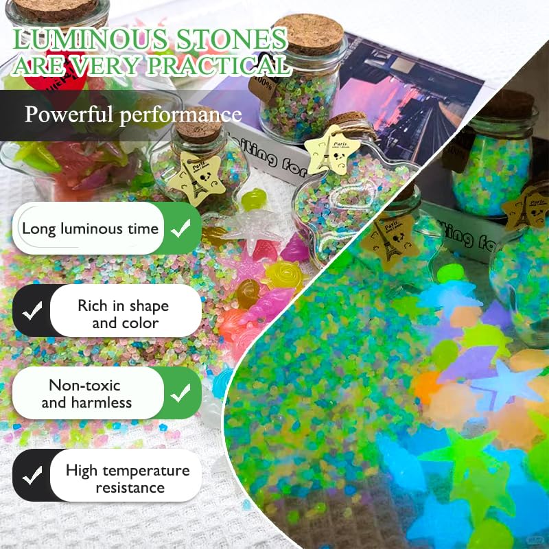 5 lbs of Luminous Gravel + 500 Ocean Luminous Stones | Luminous Decorative Stones | Suitable for Gardens, Fish Tanks, and Landscape Decorations