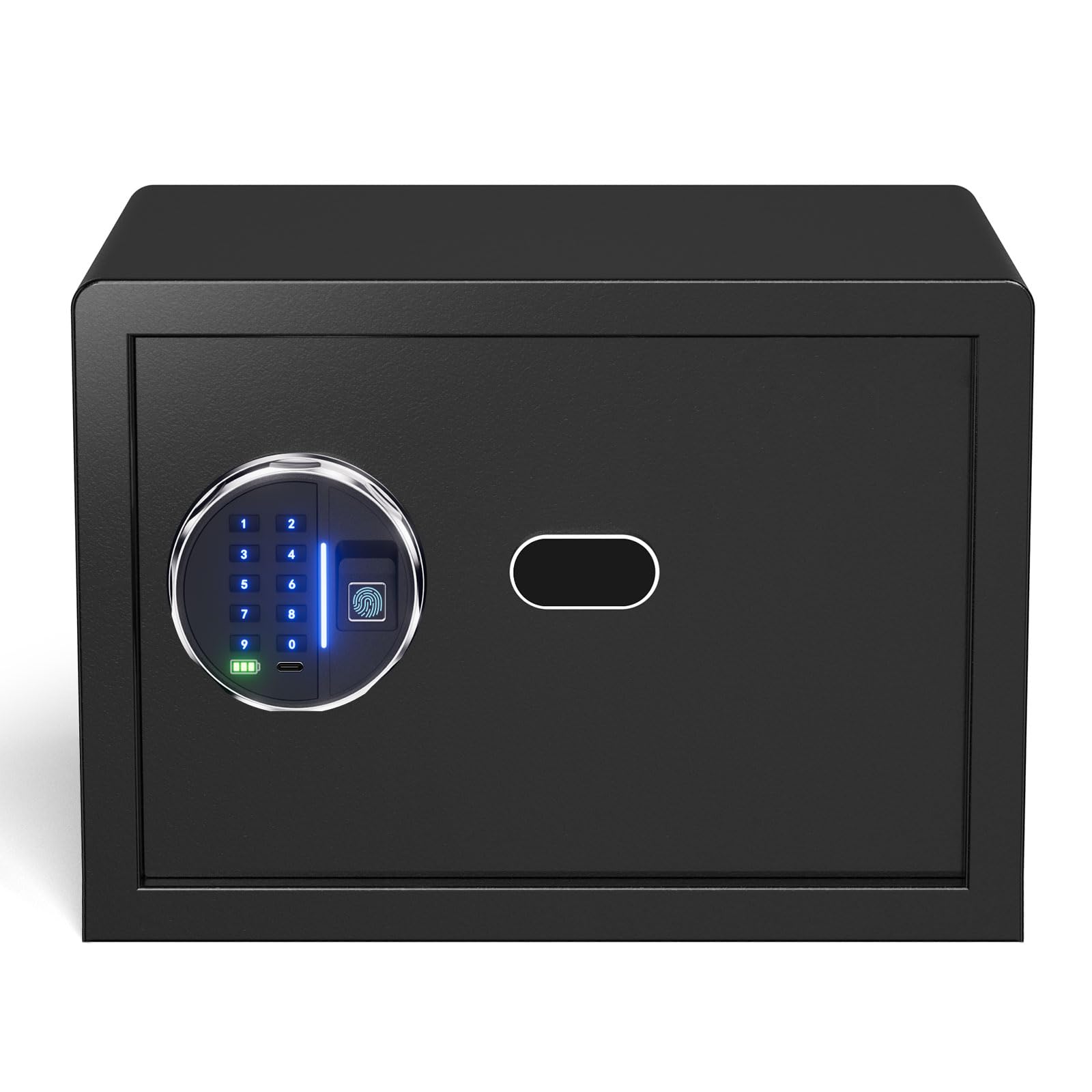 Grimtron Smart Biometric Safe - (0.80 cu. ft.) Fingerprint Lock Box with Silent Mode, Backlit Keypad and LED Light, Small Caja Fuerte with Anti-Rust and Anti-Theft