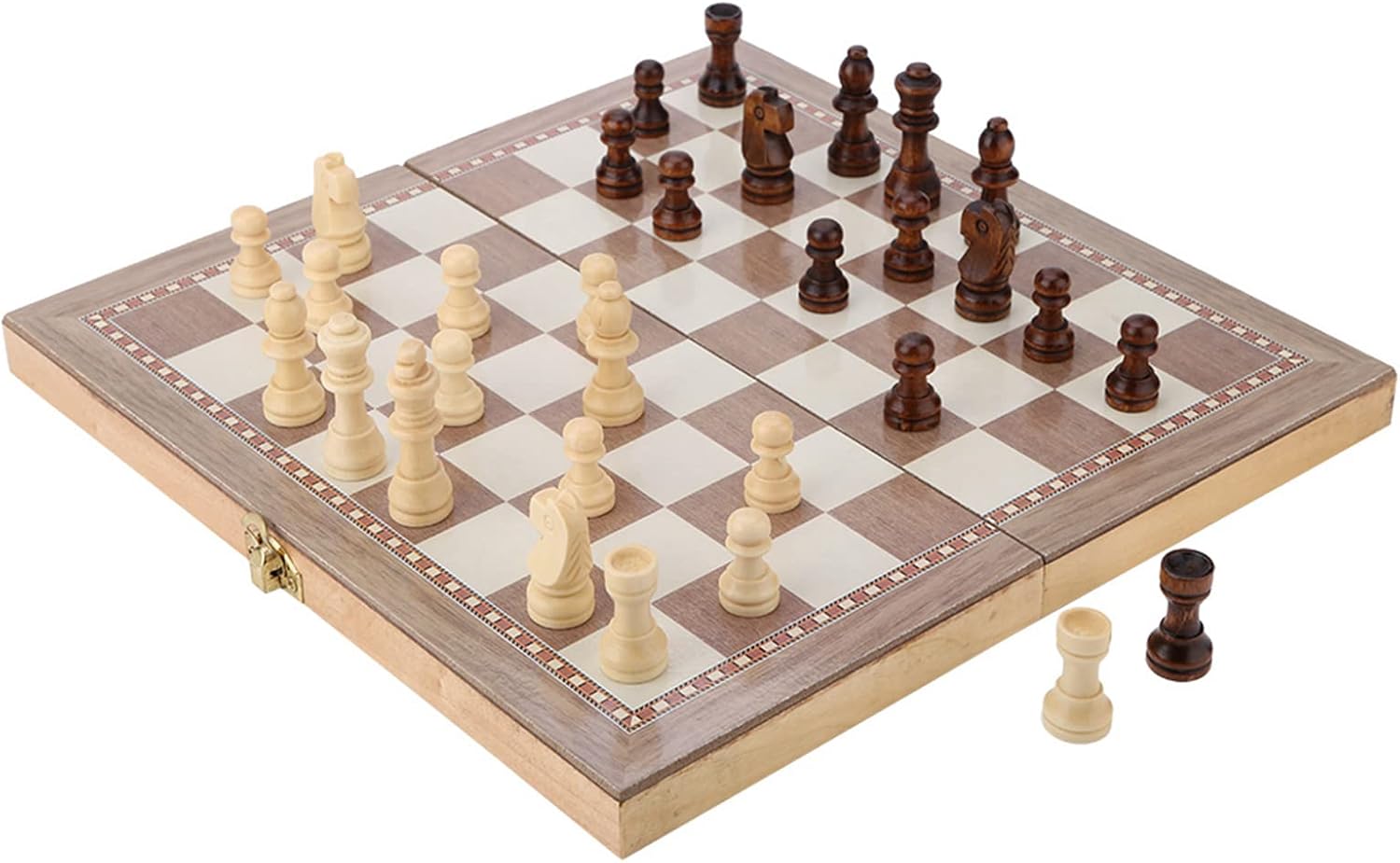Travel Size Wooden Chess Set 3-in-1 Portable Folding Board Game for Family Fun - Premium Material Chess Checkers Backgammon Toy for Logical Thinking