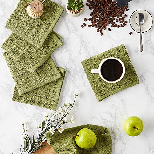 Dii Basic Terry Collection Solid Windowpane Dishcloth Set, 12X12, Antique Green, 6 Piece #TOP2