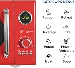 Emerson MWRG0901RD 0.9 Cu. Ft. Rétro micro-ondes avec 1,000W Fonction du gril, 800W Puissance de cuisson, LED Affichage, 5 Niveaux de puissance, 8 Menus automatiques, Table tournante en verre, Serrure enfant, Design de comptoir rouge