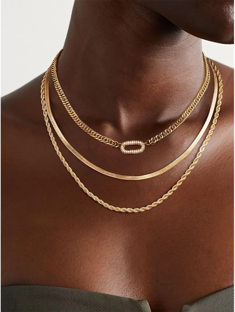 Gold Necklace for Women - Chunky 14K Gold Plated Chain Necklace Cuban Link Paperclip Chain Herringbone Statement Choker Necklace for Women Simple Trendy Jewelry Gifts - Image 8