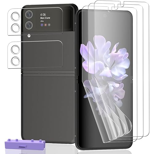 3+2 Pack Screen Protector for Samsung Galaxy Z Flip 3 Flexible TPU Film (NOT Glass) with Tempered Glass Camera Lens Protector. Easy Installation, Self-Healing HD Clear Screen Protector