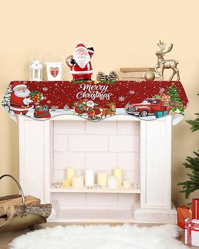 Miniatura 2 de Bufanda roja de Navidad, decoración de chimenea para sala de estar, copo de nieve de Papá Noel, árbol de Navidad, chimenea, mantel de invierno,