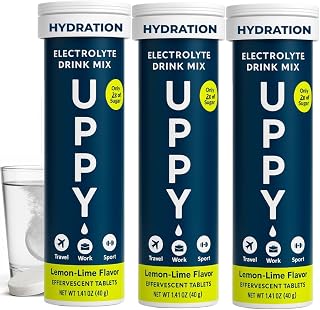 Uppy! Lemon-Lime Electrolyte Hydration Tablets – 30 Count (3x10) – Dissolves in Water for Rapid Rehydration – For Travel, Sports & Festivals – Portable Electrolyte Wellness Drink