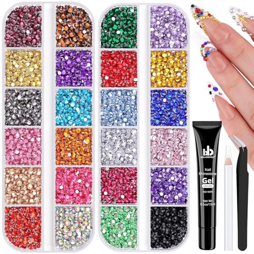 10000Pcs Small Resin Rhinestones for Nail Art with 15ML Nails Rhinestone Glue Colorful 2/3MM Flatback Bedazzling Gems Nail Rhinestones and Gems Crystals Charms for Acrylic Tips Manicure Decor