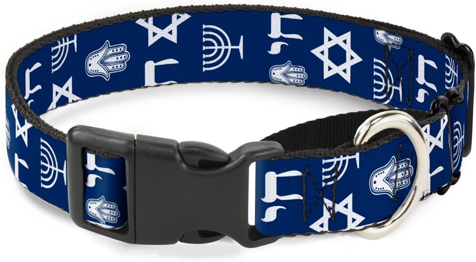 Buckle-Down MGC-W31015-L Jewish Symbols-4 Blue/White Martingale Dog Collar, Large