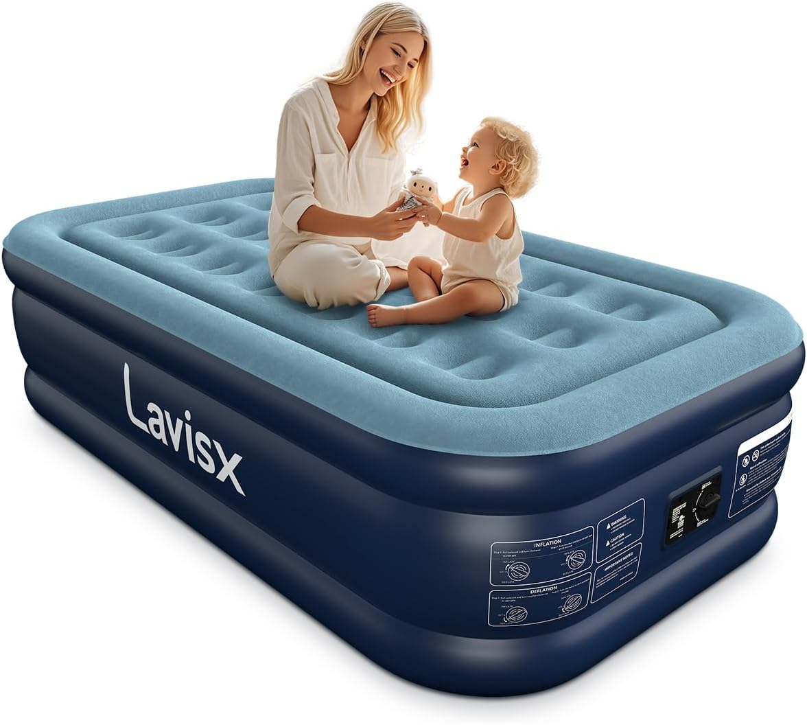 Twin Air Mattress with Built in Pump 18" Blow Up Mattress Raised Air Bed, 3 Mins Quick Self Inflatable with Storage Bag for Guest and Home 18"Twin-With Built-in Pump