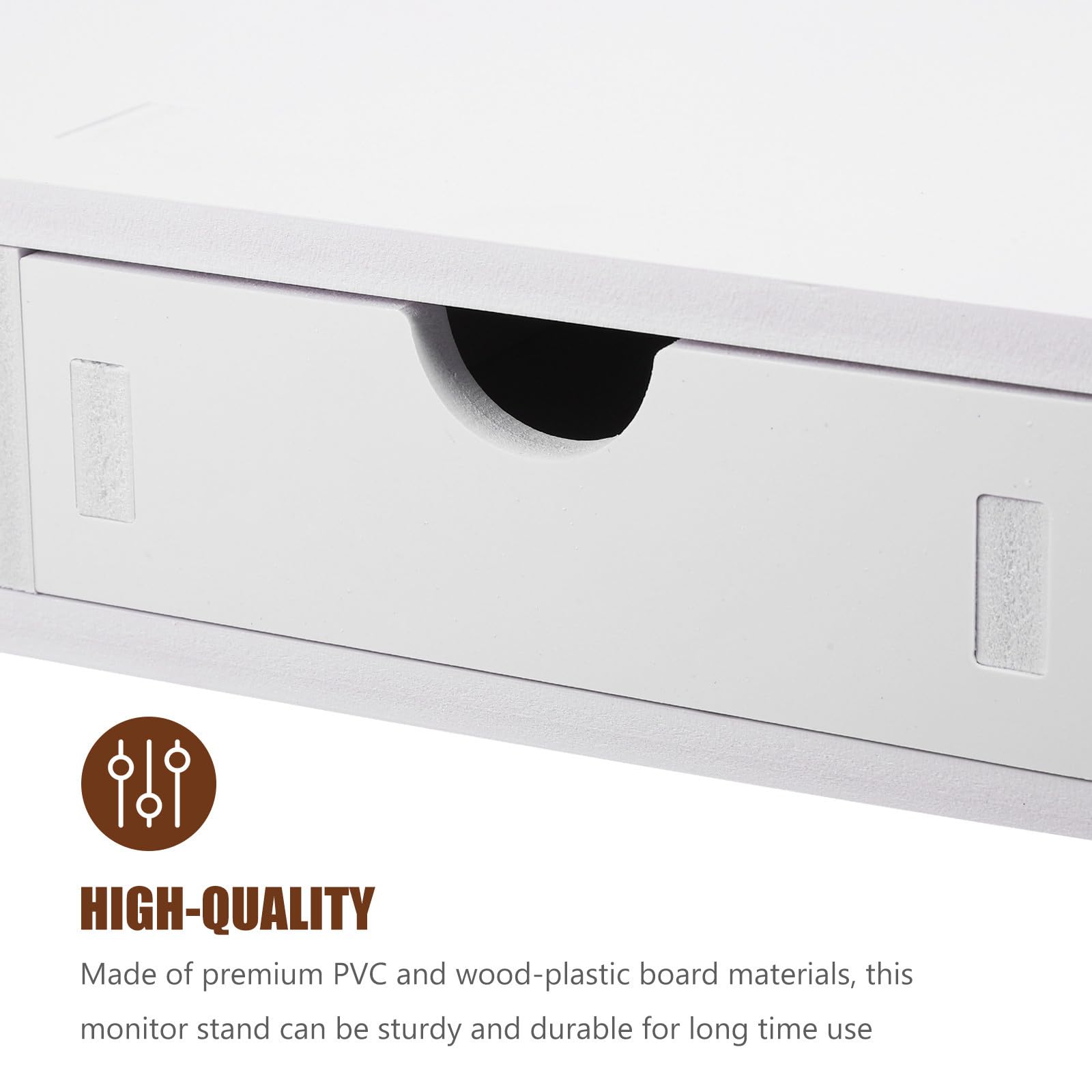 IMIKEYA Monitorständer mit 3 Schubladen aus Pvc und Holz Kunststoffplatte Weiße Computermonitor Erhöhung zur Verbesserung der Augen Gesundheit und Ergonomie Am Arbeitsplatz